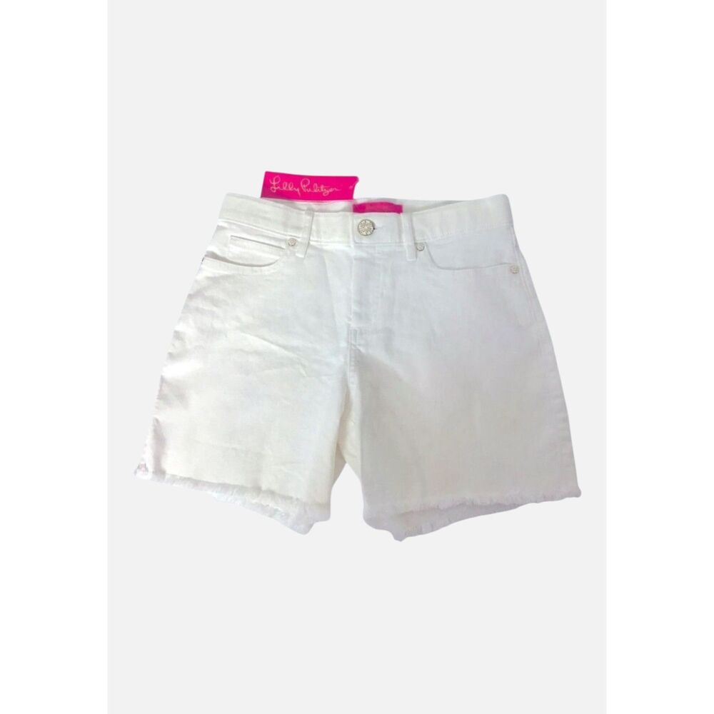 Lilly Pulitzer High Rise Denim Jean Shorts Stretch Resort White NWT Size 0